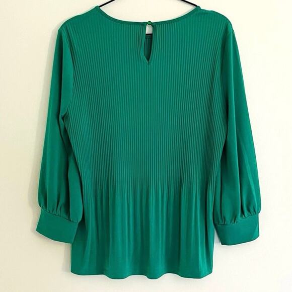 NEW Adrianna Papell Green Trapeze Top Pleated 3/4-sleeves Blouse Shirt Sz Small - Picture 2 of 9